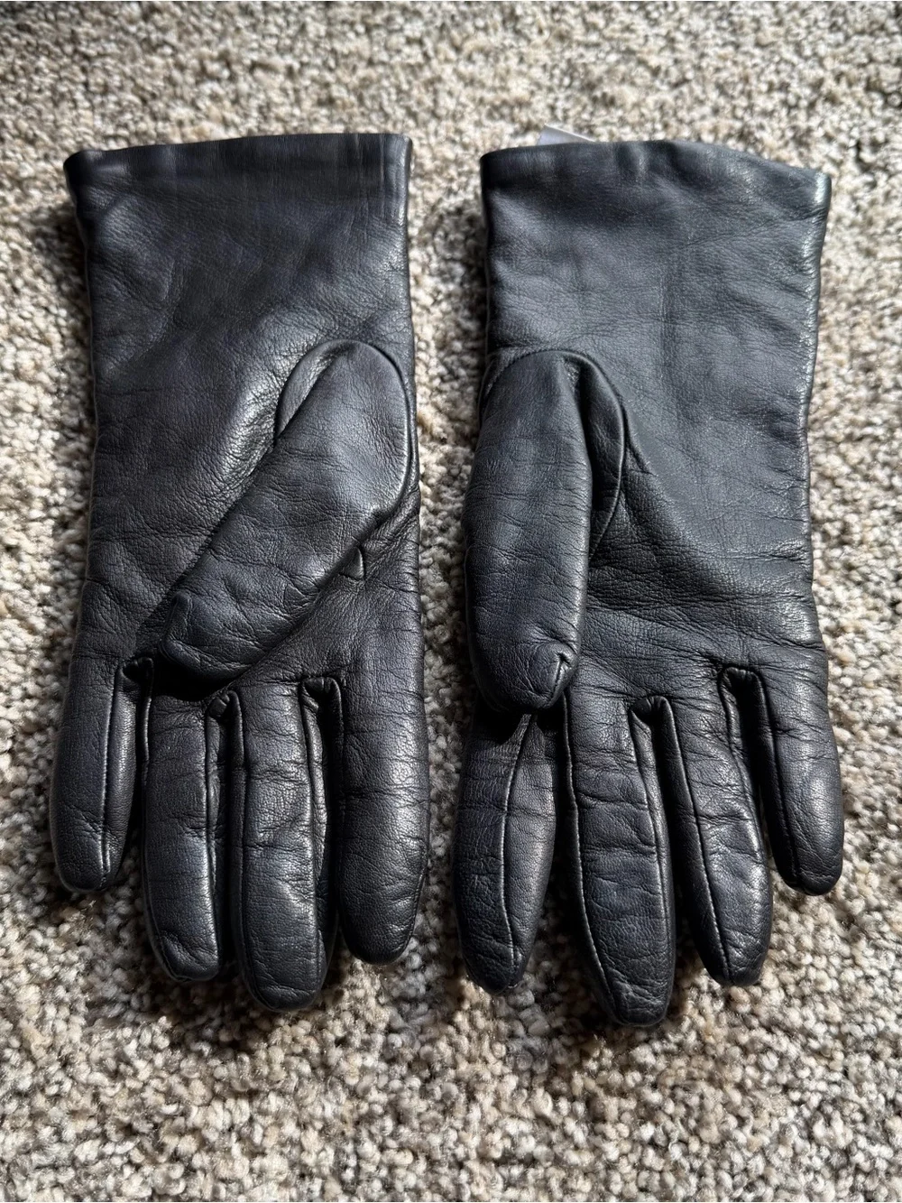 Black 100% Leather Gloves Made in Italy Size 6.5 Lining 100% Cashmere Talbots